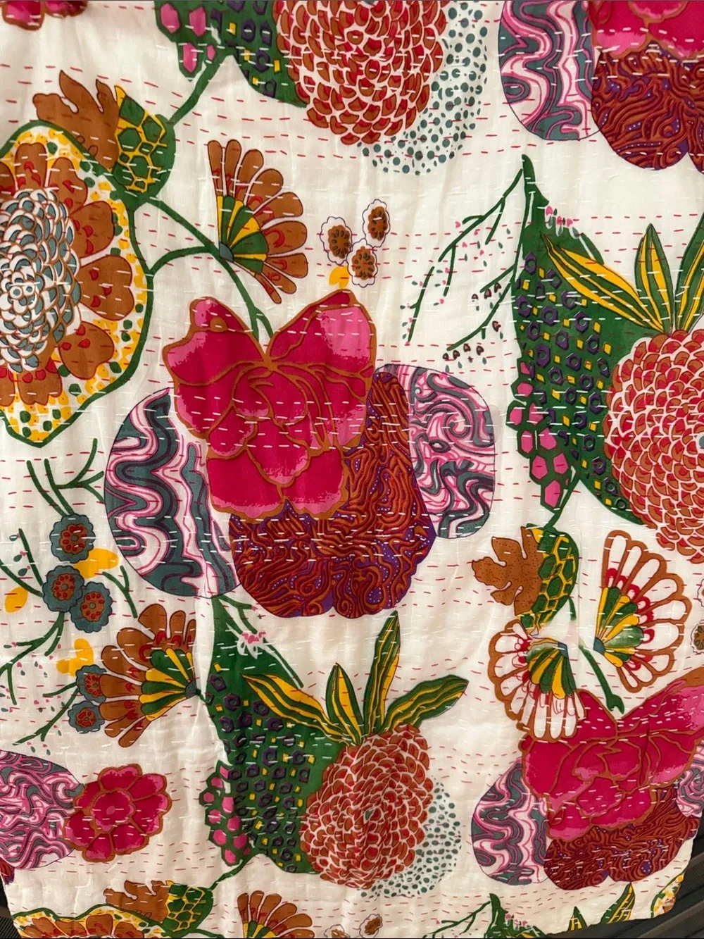 2 Vibrant Floral Quilted Pillow Cover in Pink and Green